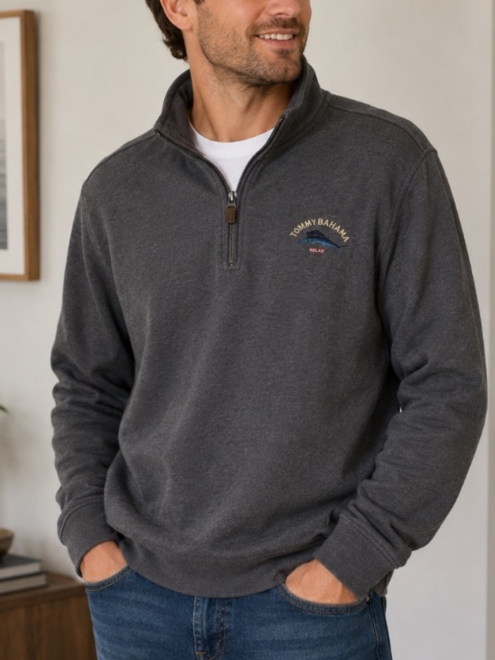 Tommy Bahama Relax Half Zip Pullover Sweatshirt Gray XXL Cotton - 54792
